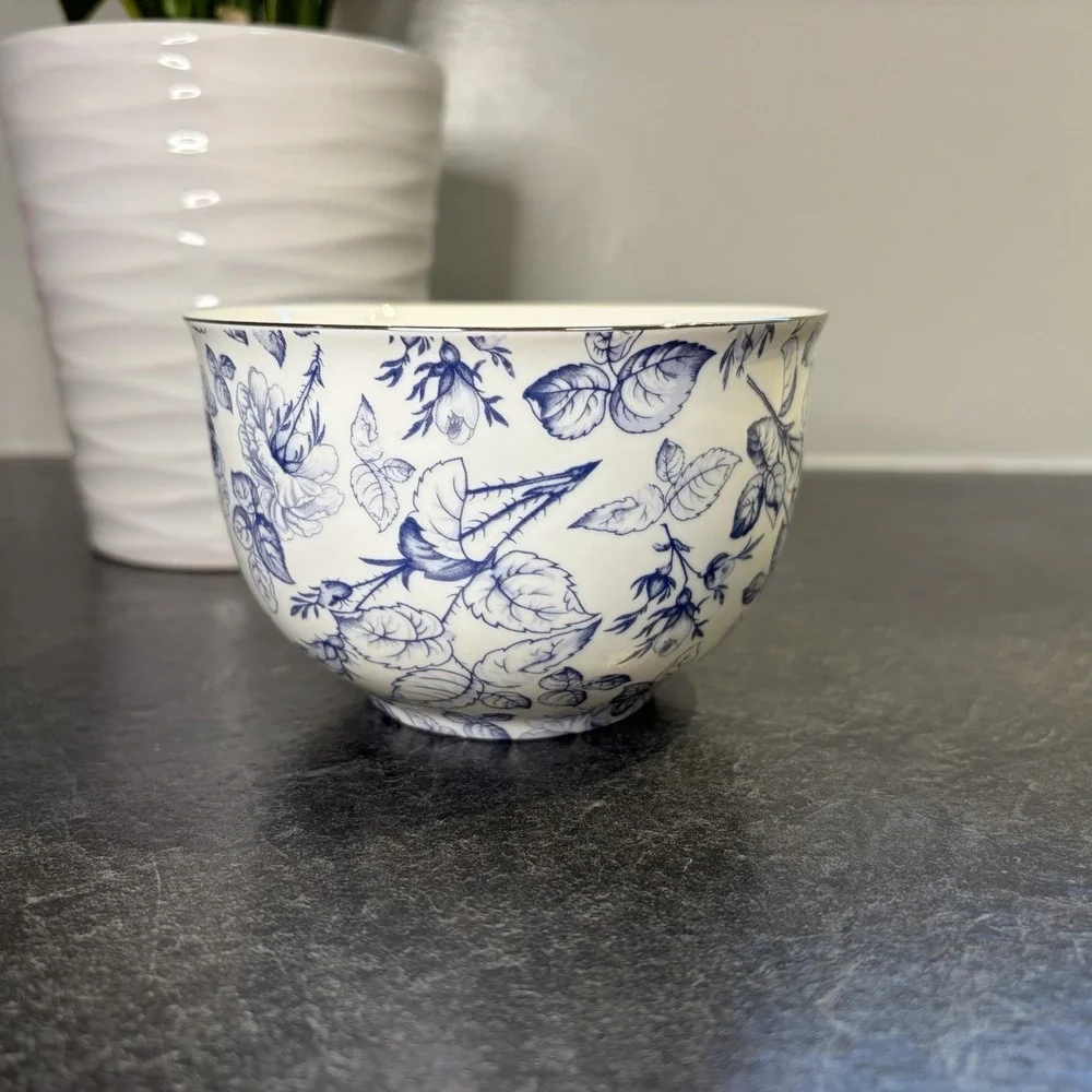 Grace Teaware Blue Rose Toile Fine Porcelain Oversized 16oz Tea Cup & Saucer EUC